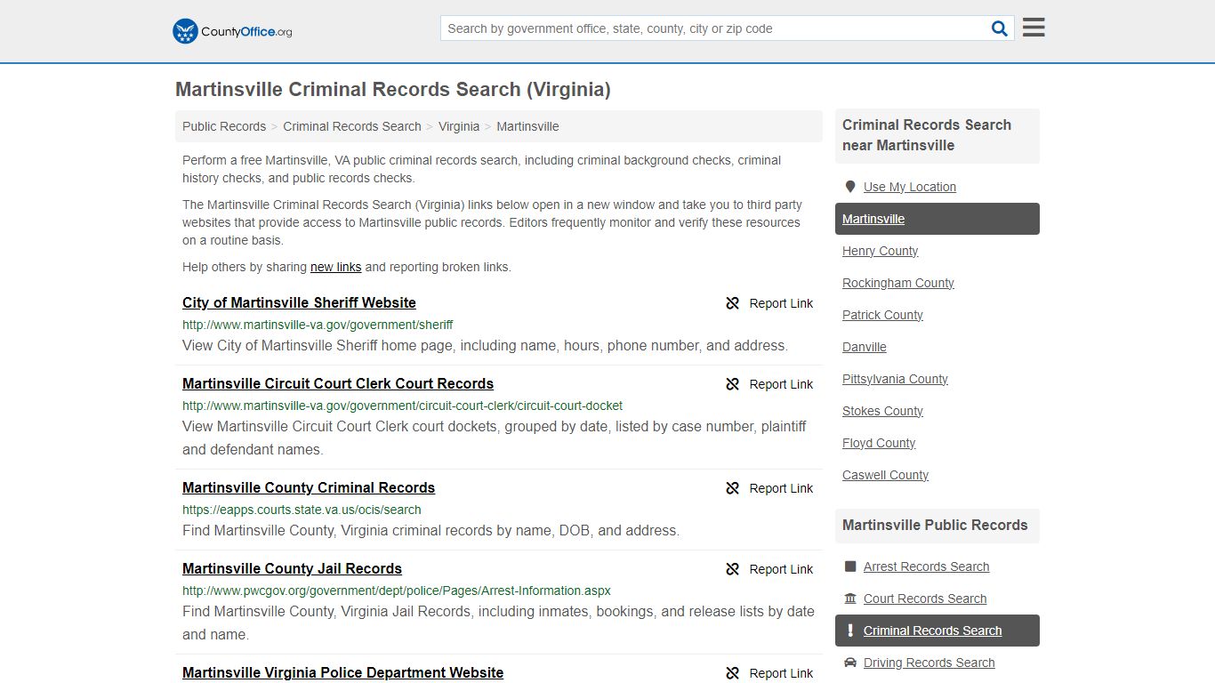 Criminal Records Search - Martinsville, VA (Arrests, Jails & Most ...